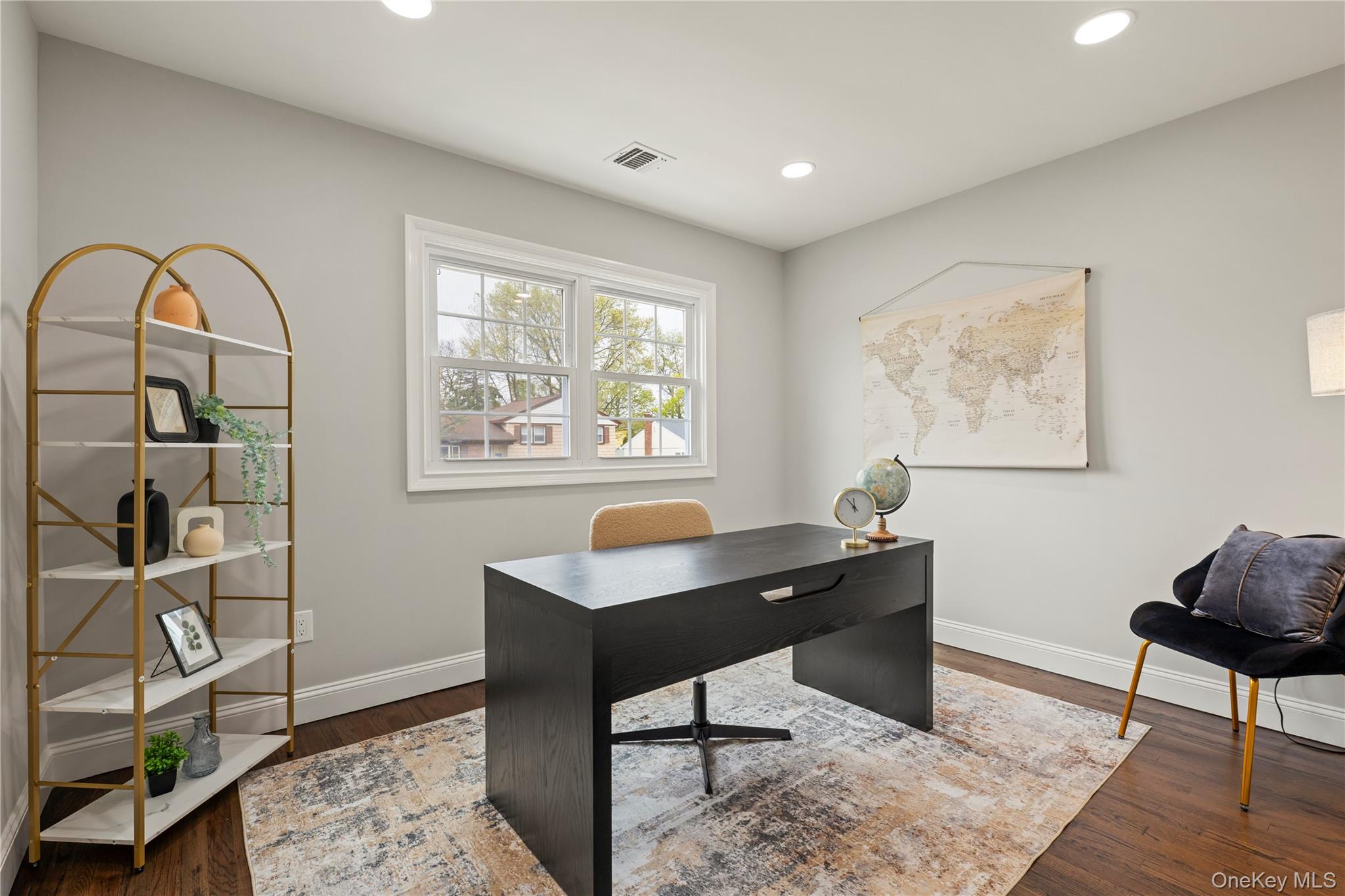 16 Eleanor Road Plainview, NY 11803 - Photo 15 of 28 Bright bedroom with recessed lighting and wood-finish flooring - staged as an office