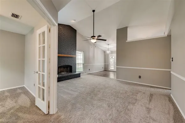 a view of a livingroom with a fireplace