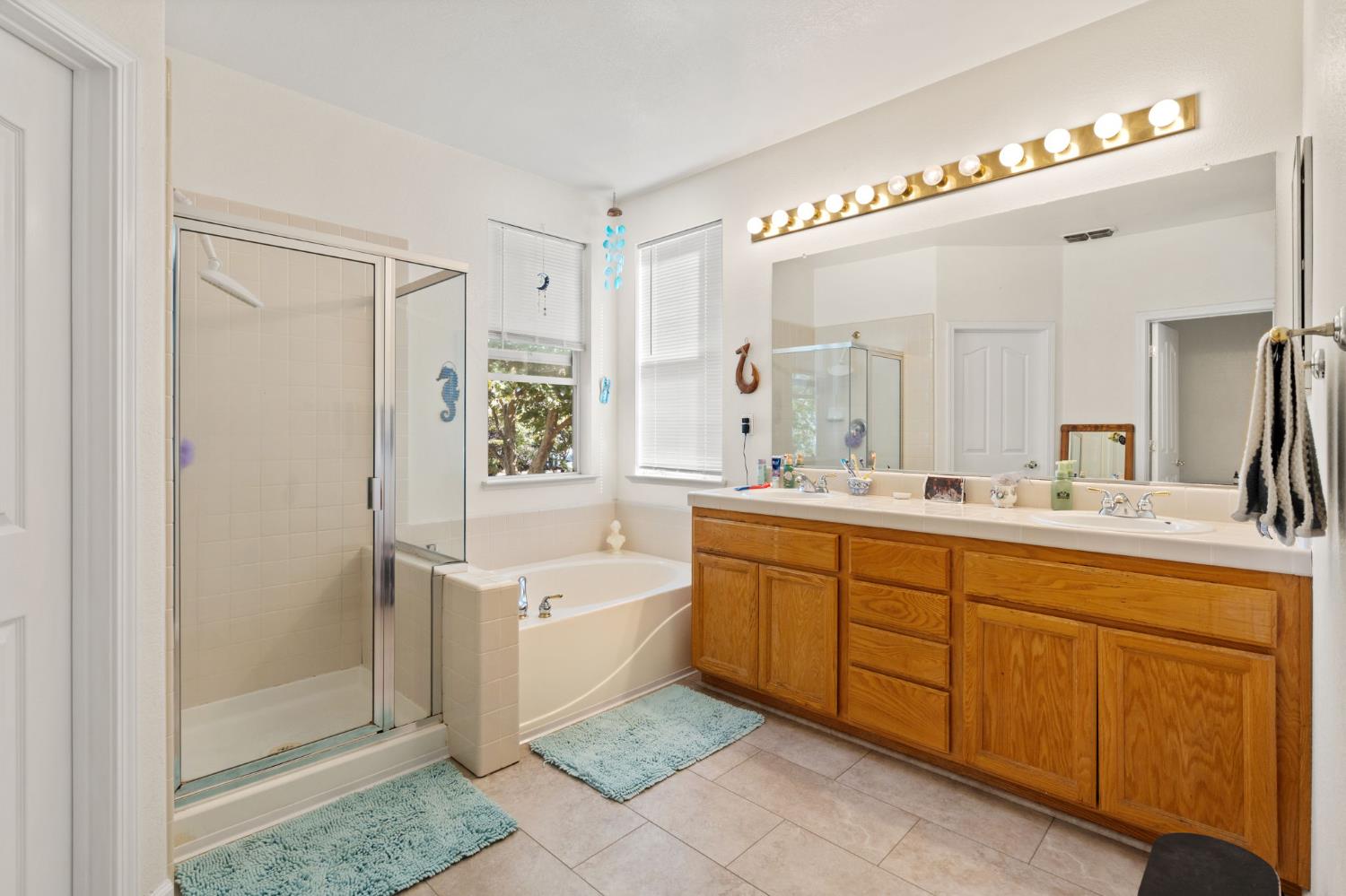 46 Bascom Court Sacramento, CA 95835 - Photo 17 of 34 a spacious bathroom with a tub sink shower and mirror