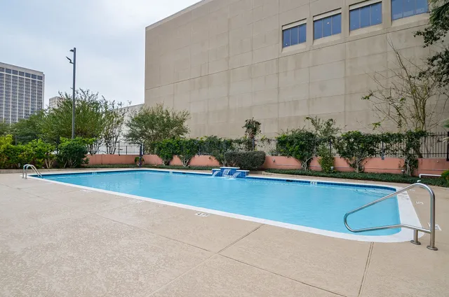 a view of a backyard with potted plants and large trees
