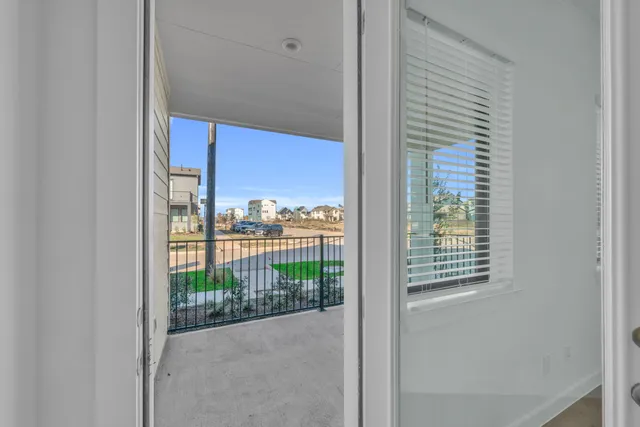 a view of a balcony from door