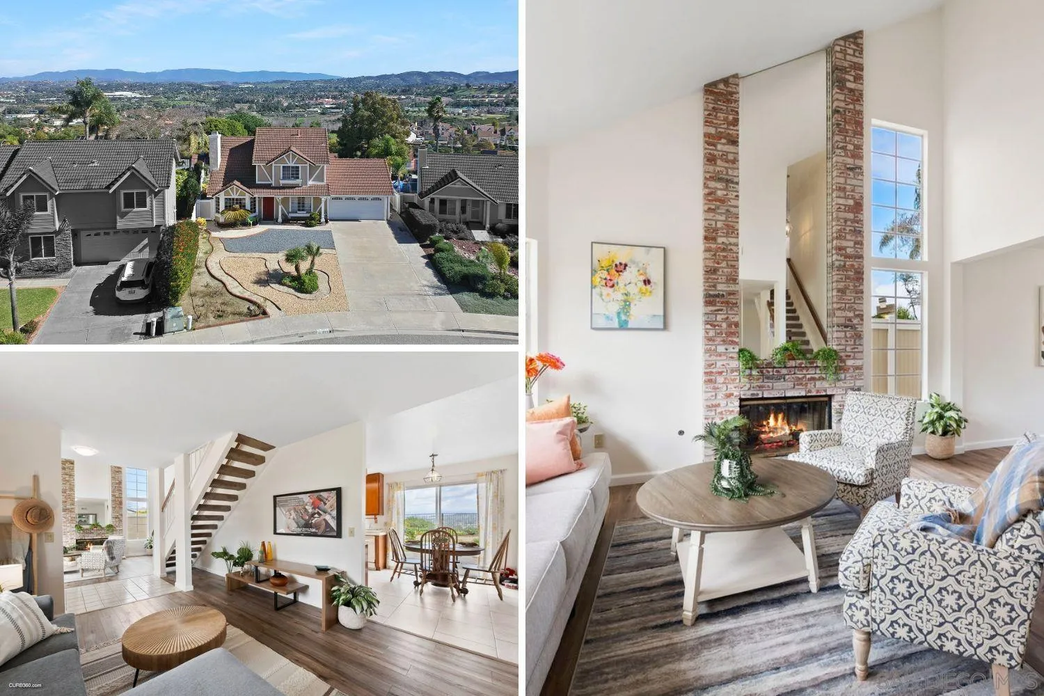 an aerial view of houses with a patio