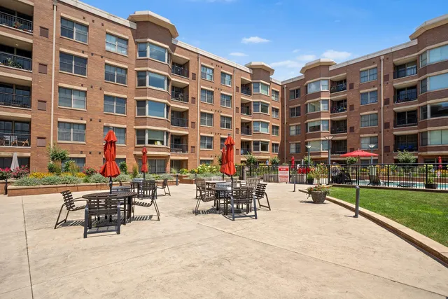 a row of building with outdoor seating