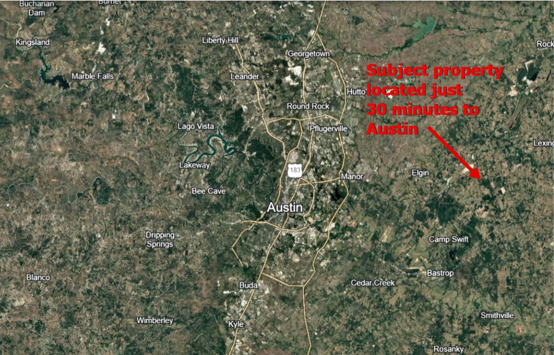 118 Edmonson Ranch Road McDade, TX 78650 - Photo 16 of 16 Location Map. Indicating the property's position relative to Austin