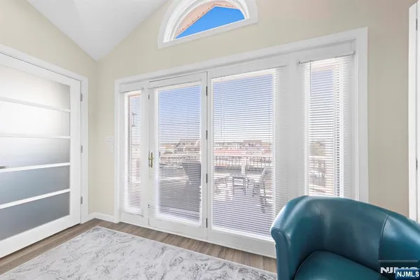 a living room with a large window