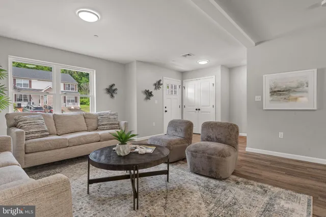 a living room with furniture potted plant and a window