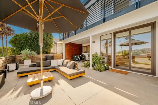 a building outdoor space with patio furniture