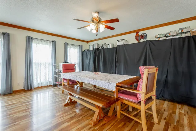 a view of a storage room with racks