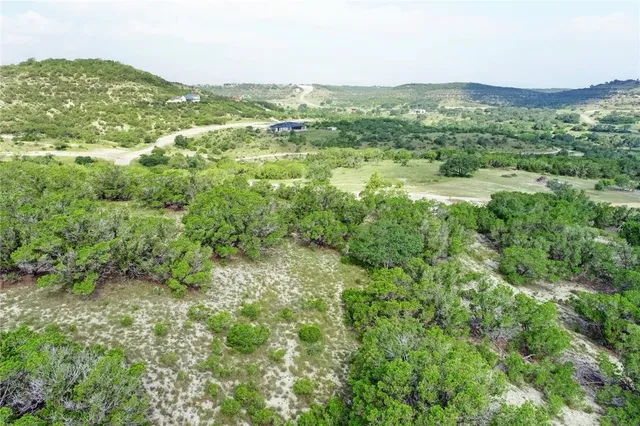 a view of a green field with lots of trees