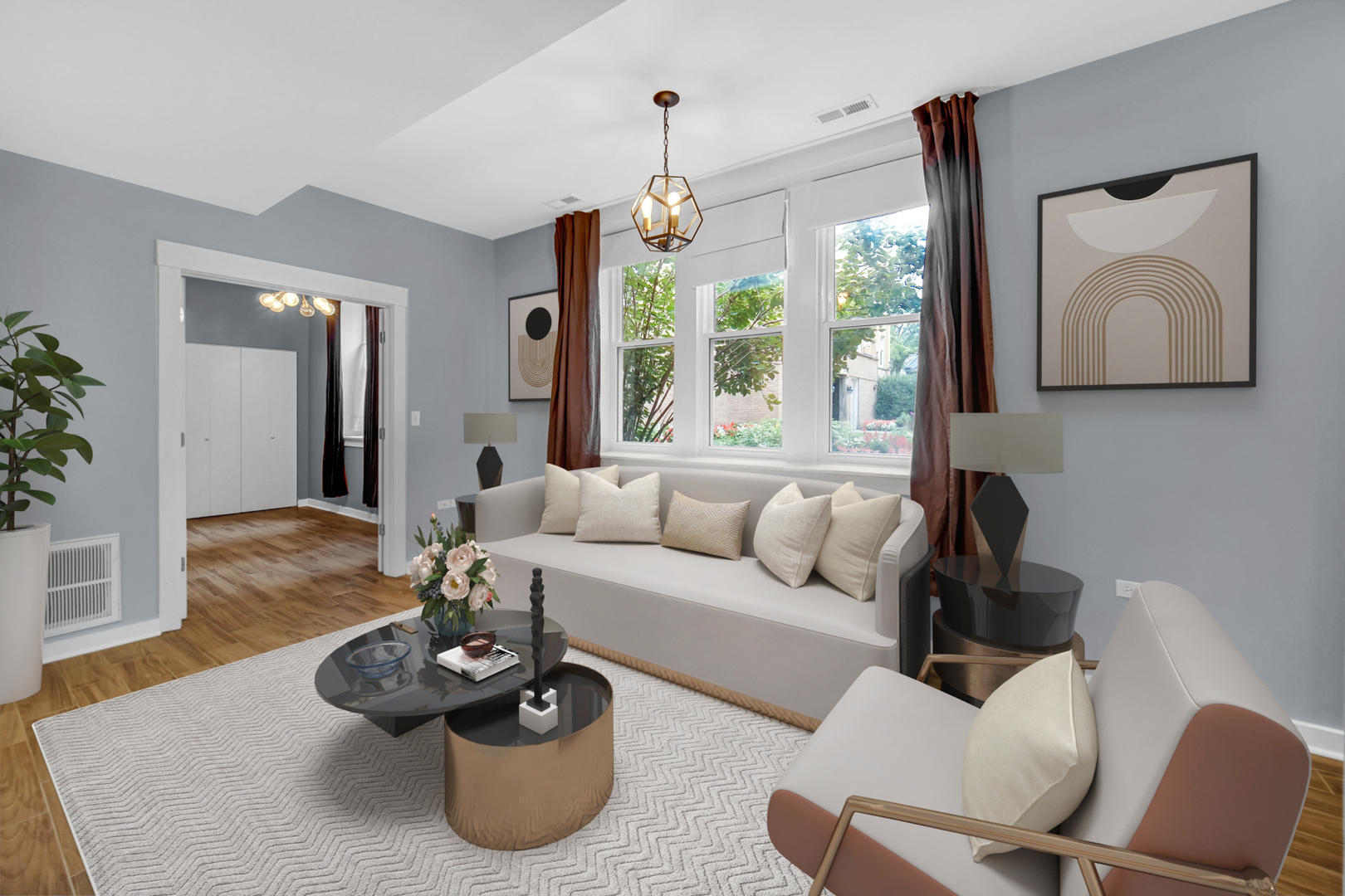 4343 North Sacramento Avenue, Unit AG Chicago, IL 60618 - Photo 6 of 27 a living room with furniture and a large window