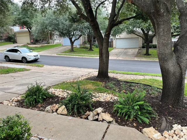 a tree in front of a white house