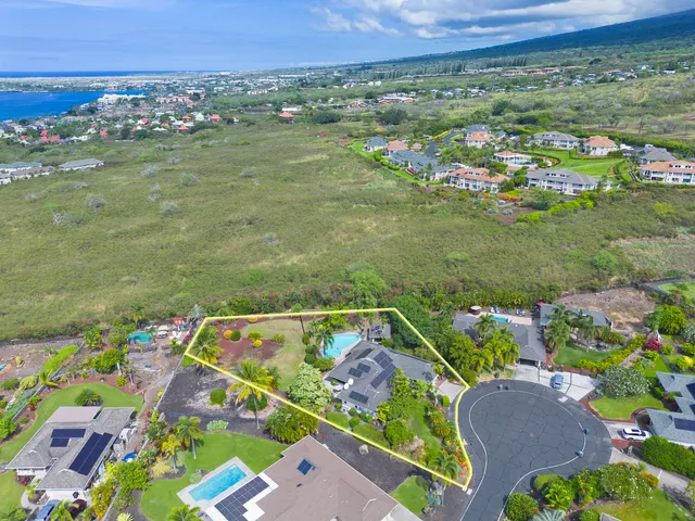 an aerial view of residential houses with outdoor space and trees