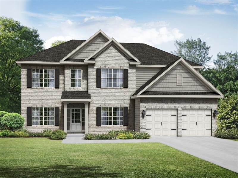 3264 Lions Ruby Lane Atlanta, GA 30349 - Photo 1 of 29 a front view of a house with a yard and garage