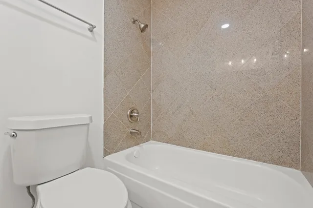 a bathroom with a toilet and a bathtub