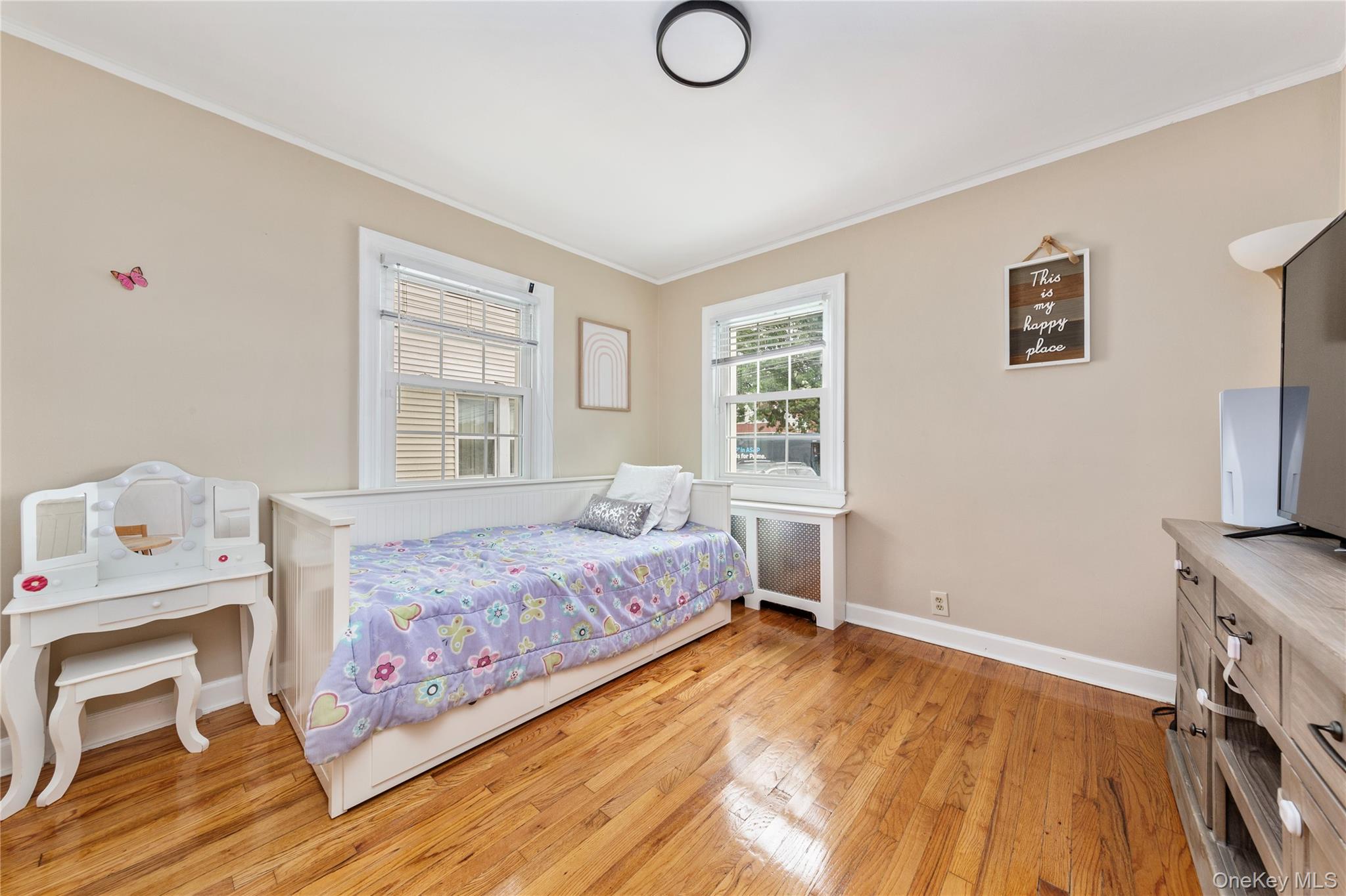 11 Dewitt Street Valley Stream, NY 11580 - Photo 11 of 21 Bedroom featuring crown molding, radiator, and light wood-style floors