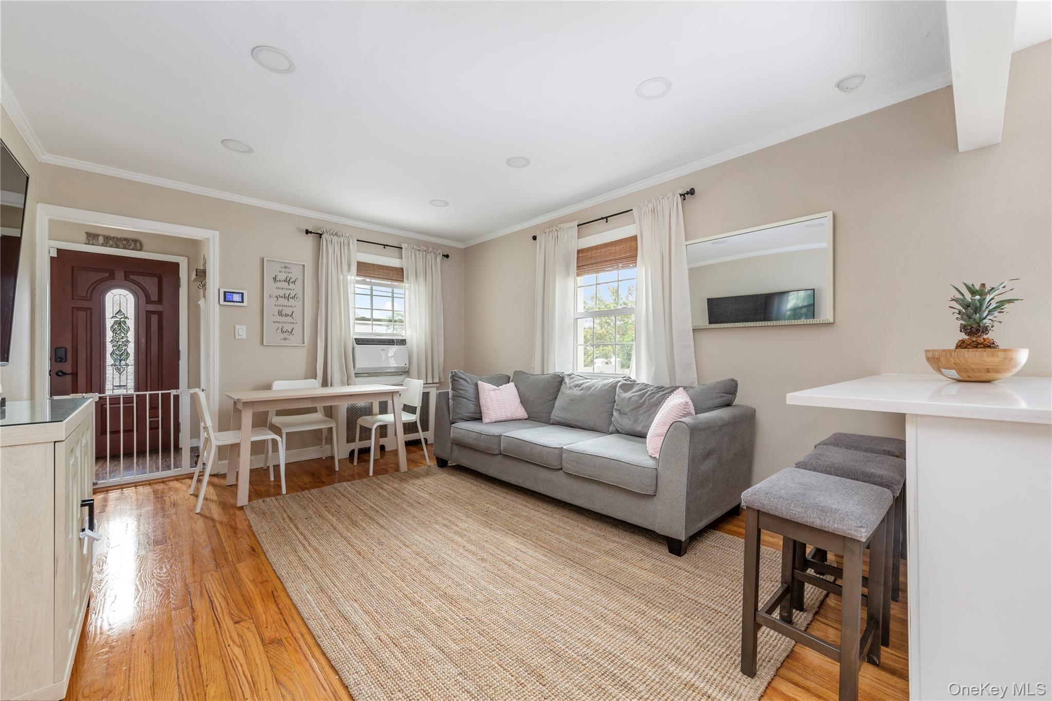 11 Dewitt Street Valley Stream, NY 11580 - Photo 4 of 21 Living room featuring crown molding, light wood-style floors, and recessed lighting