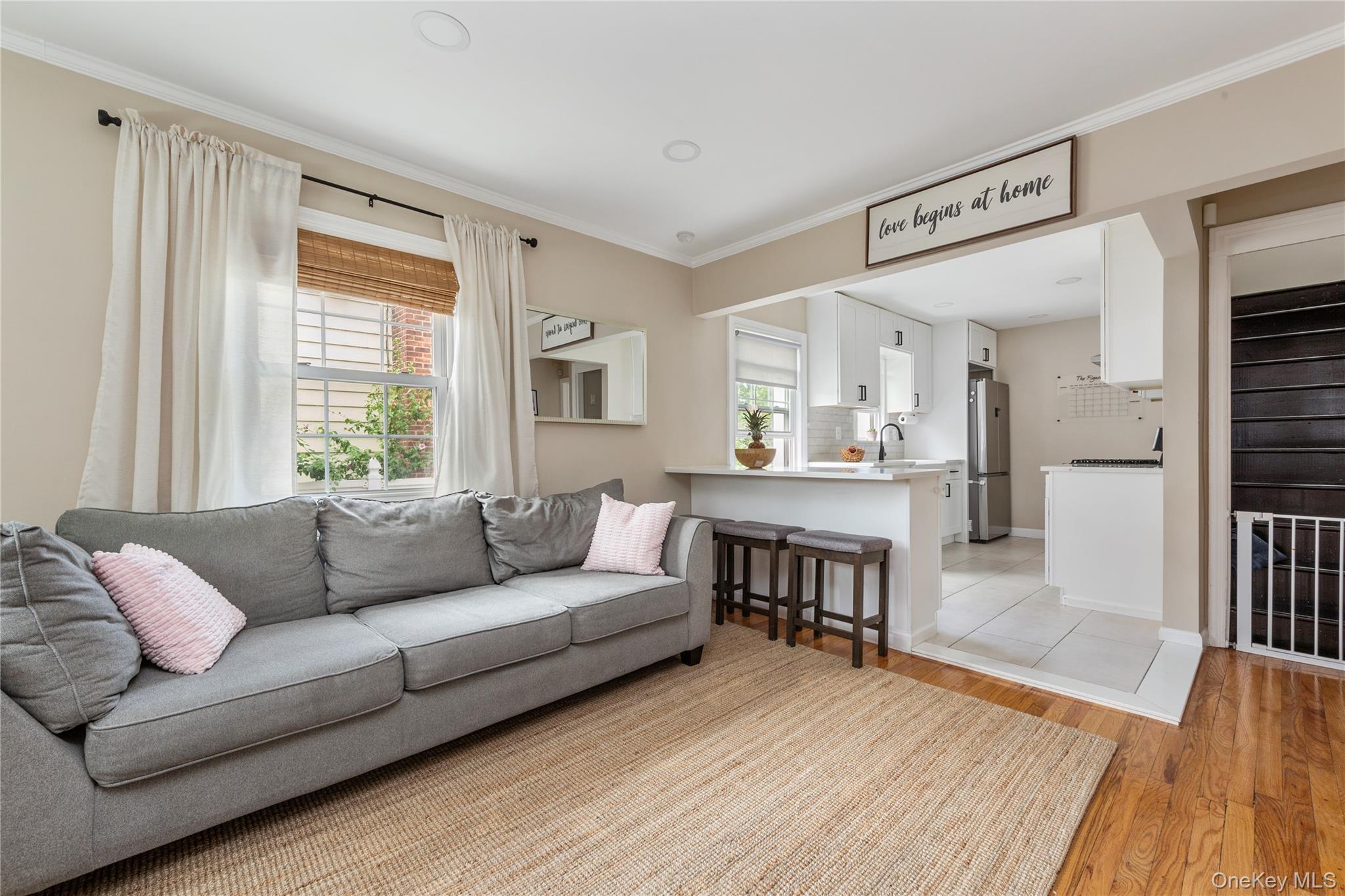 11 Dewitt Street Valley Stream, NY 11580 - Photo 6 of 21 Living room featuring ornamental molding, light wood-style floors, healthy amount of natural light, and recessed lighting
