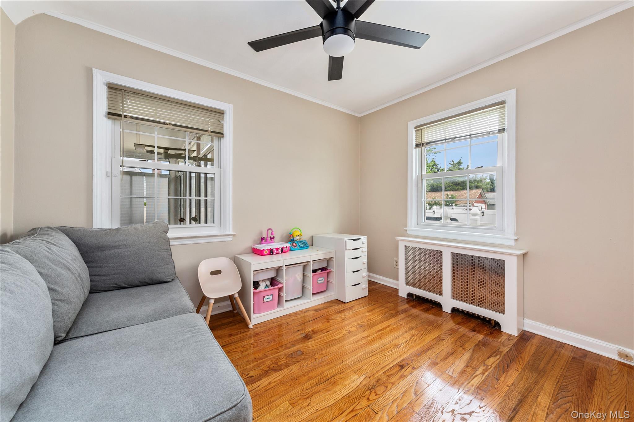 11 Dewitt Street Valley Stream, NY 11580 - Photo 10 of 21 Recreation room with radiator heating unit, crown molding, and light wood-style floors