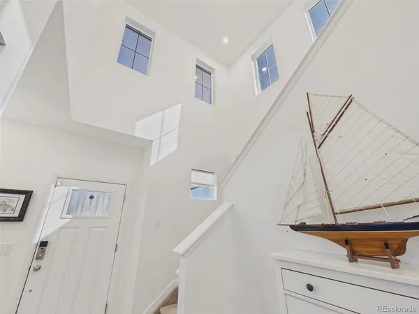 a view of staircase with white walls and white walls