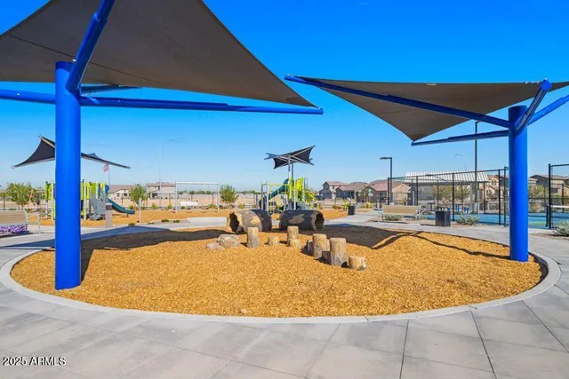 a view of a park with a slide