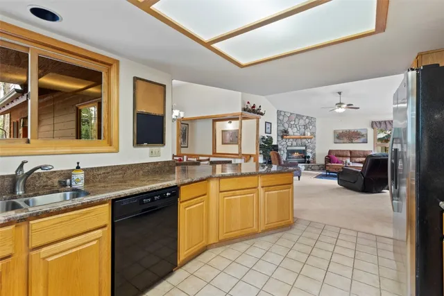 a large kitchen with cabinets
