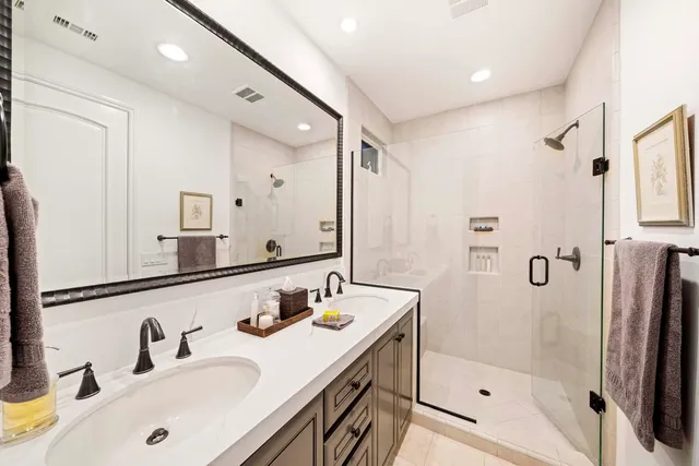 a view of a garden with a bench