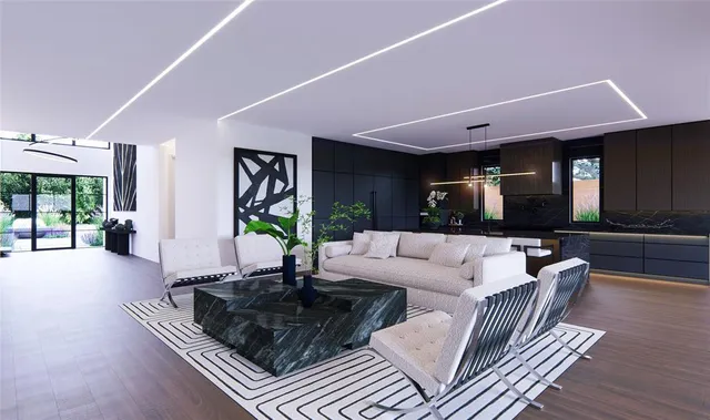 a view of a house with swimming pool and sitting area