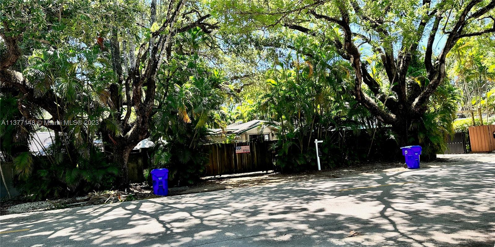 a view of a trees in the backyard of a house