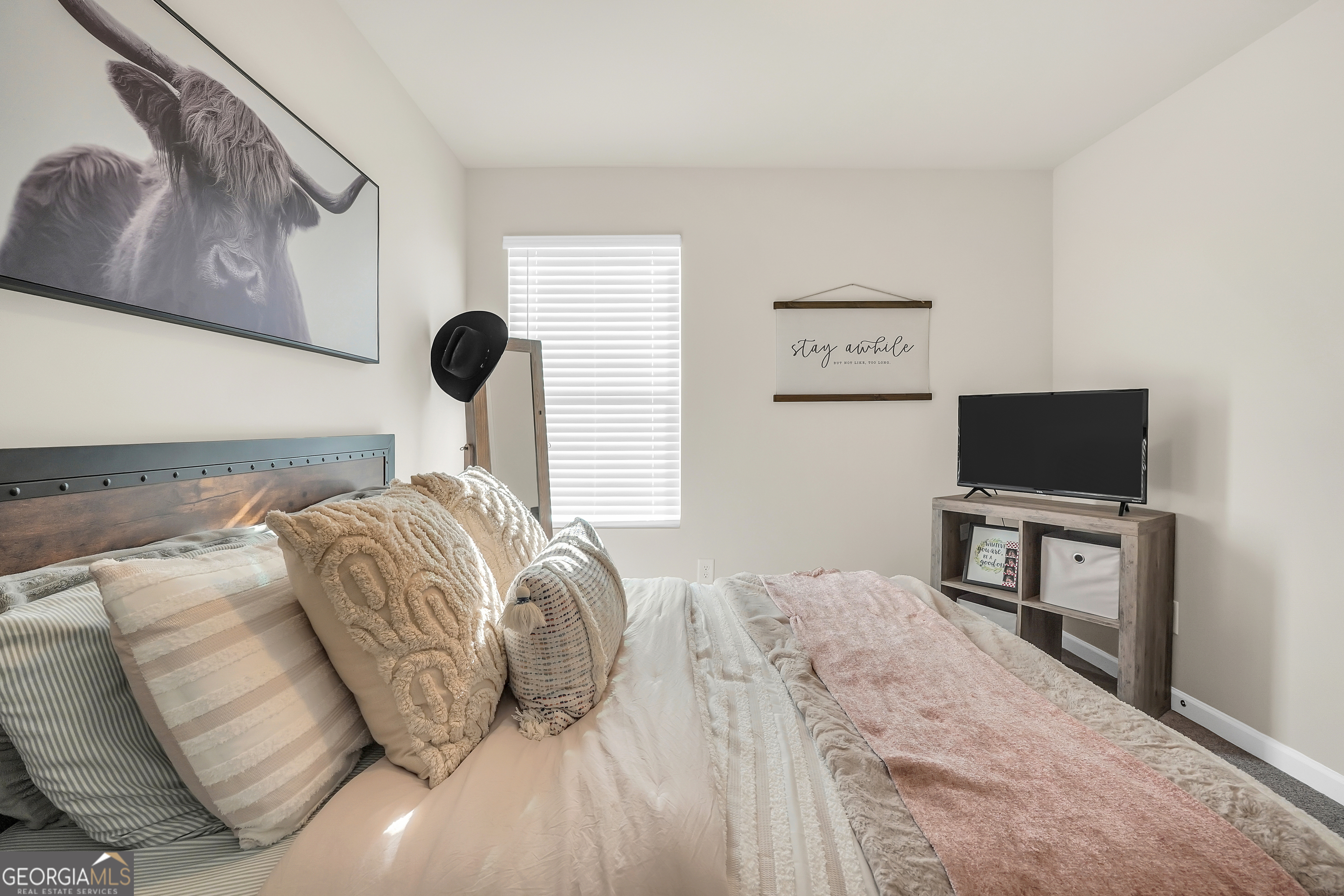 135 Catalpa Road Milner, GA 30257 - Photo 23 of 29 a bedroom with a bed and a flat screen tv