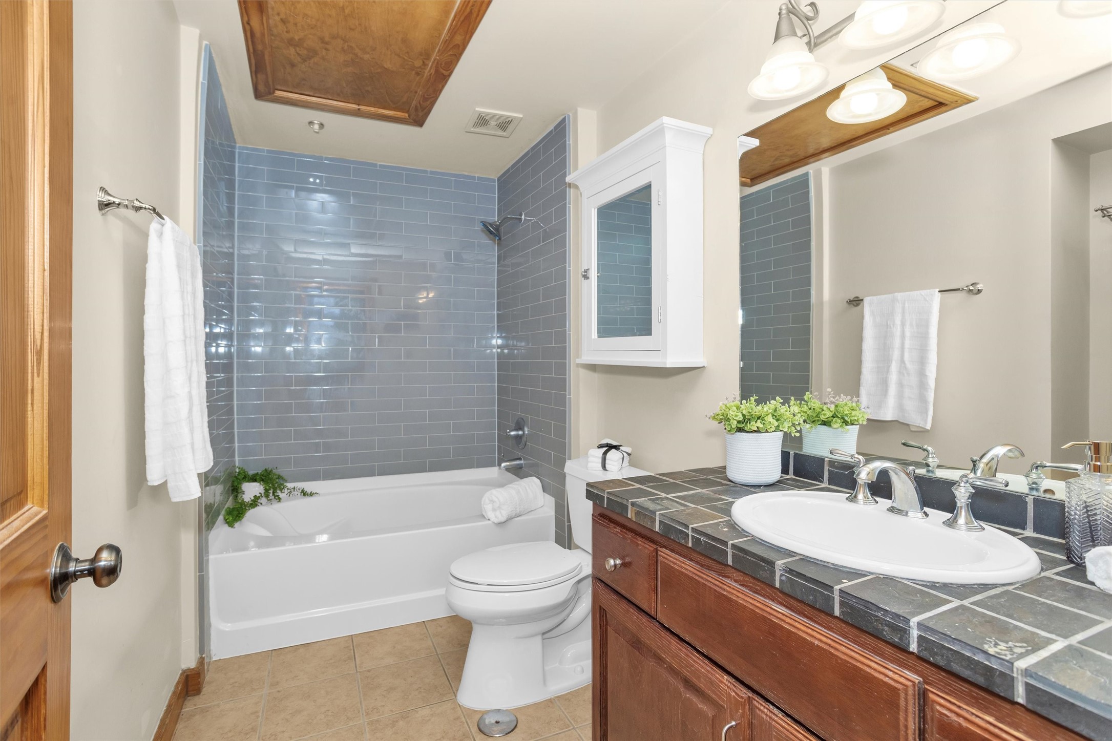 215 West Norma Street, Unit 104 Houston, TX 77009 - Photo 4 of 37 a bathroom with a granite countertop sink toilet and shower