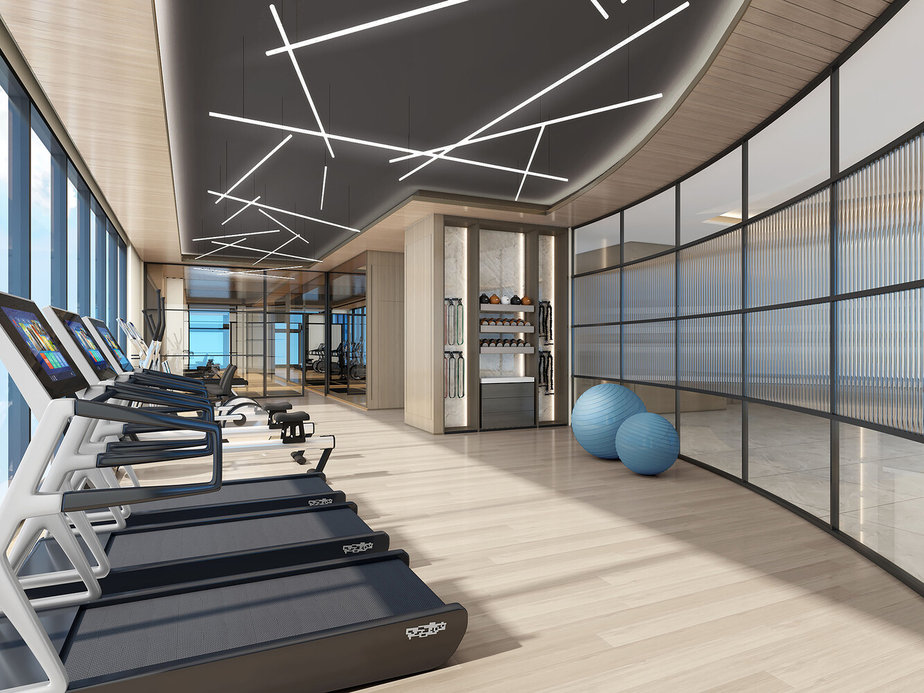 11-36 45th Road, Unit 503B Queens, NY 11101 - Photo 8 of 12 a view of a gym with wooden floor