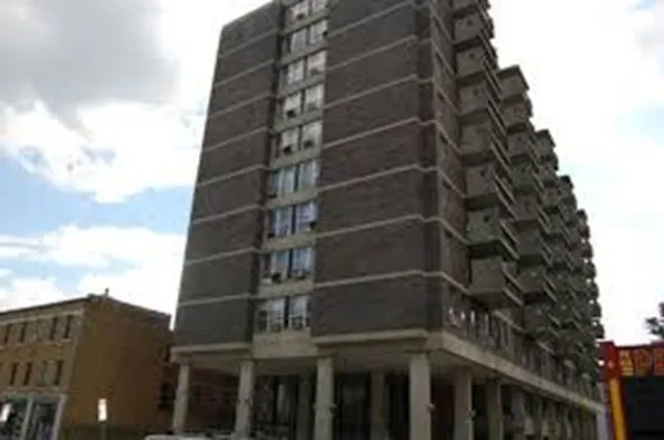 a view of a tall building