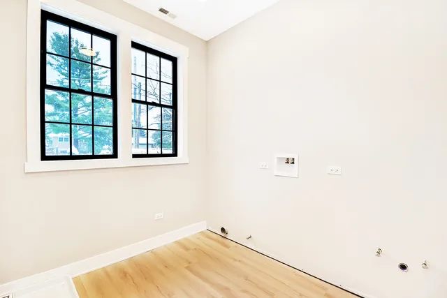 a view of a room with a window