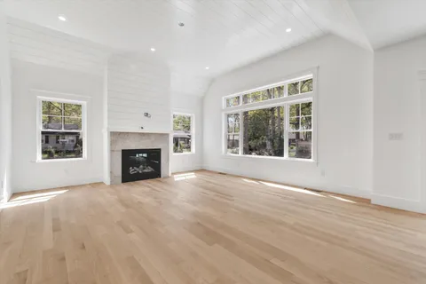 a view of large kitchen with large windows