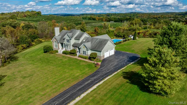 a view of a big yard with potted plants and large tree
