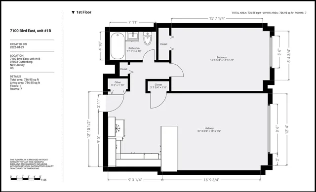 $2,450 | 7100 Boulevard East, Unit 1B, Guttenberg, NJ 07093