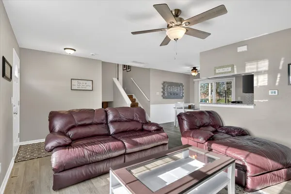 a view of kitchen with dining table and chairs