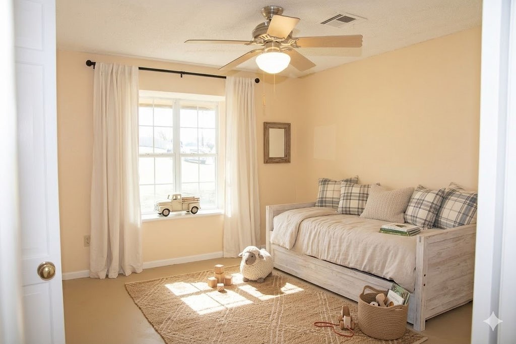 261 Rabbit Hill Lorena, TX 76655 - Photo 21 of 50 a bedroom with a bed and a chandelier