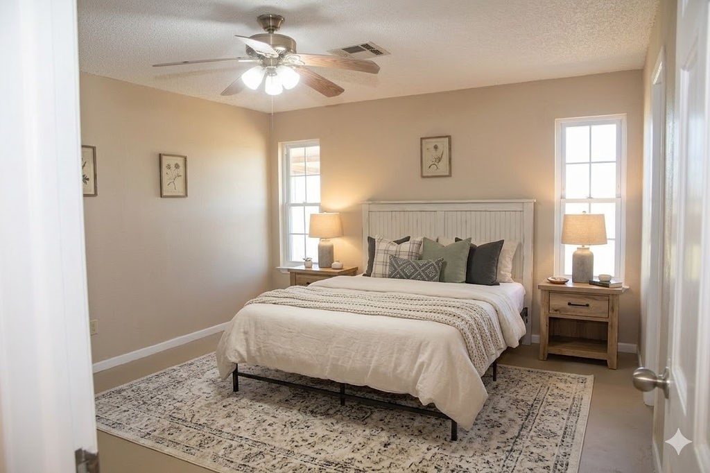 261 Rabbit Hill Lorena, TX 76655 - Photo 29 of 50 a bedroom with a bed and a chandelier