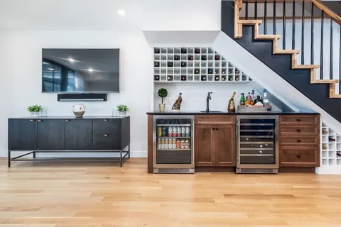 a view of a living room with furniture
