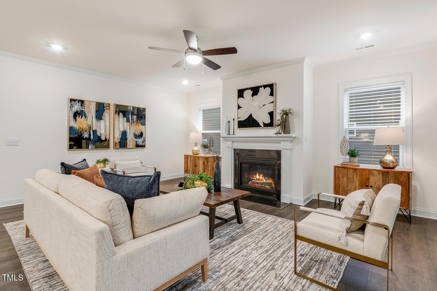 1116 Ciandra Barn Way Apex, NC 27523 - Photo 17 of 59 a living room with furniture and a fireplace