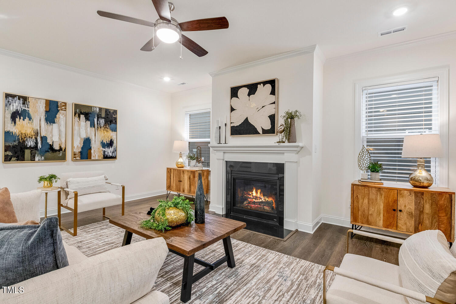 1116 Ciandra Barn Way Apex, NC 27523 - Photo 19 of 59 a living room with furniture and a fireplace