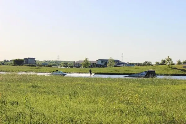 a view of a lake with houses
