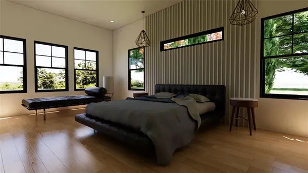 an empty room with windows