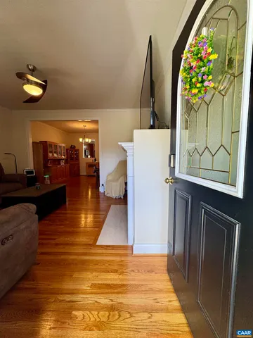 a close view of a fireplace in an empty room