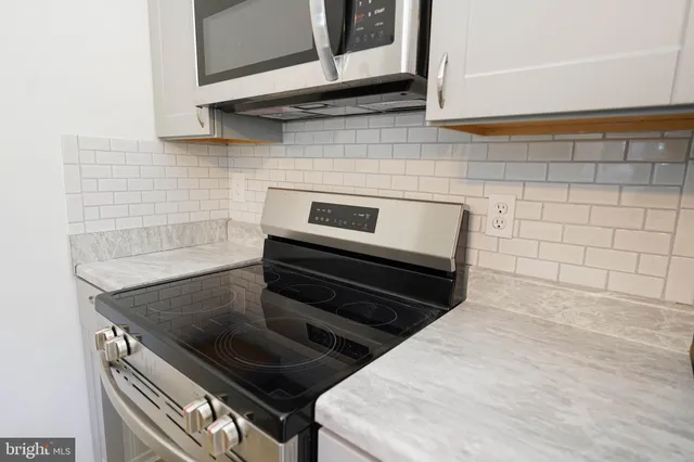 a kitchen with a stove and a microwave