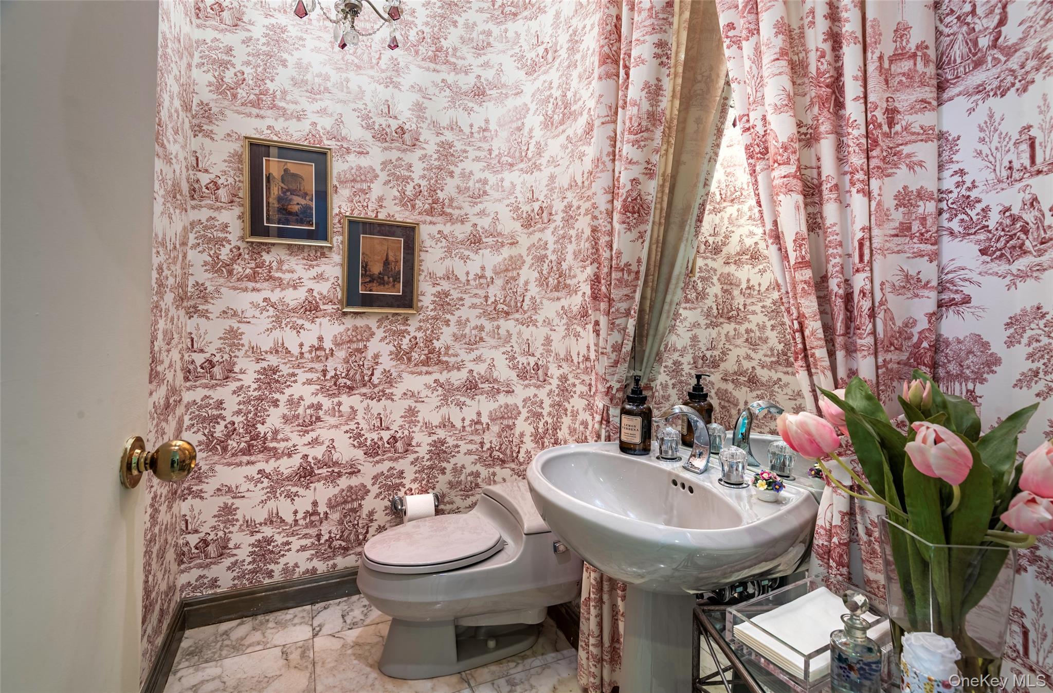 735 Remsens Lane Upper Brookville, NY 11771 - Photo 12 of 44 Half bathroom with wallpapered walls