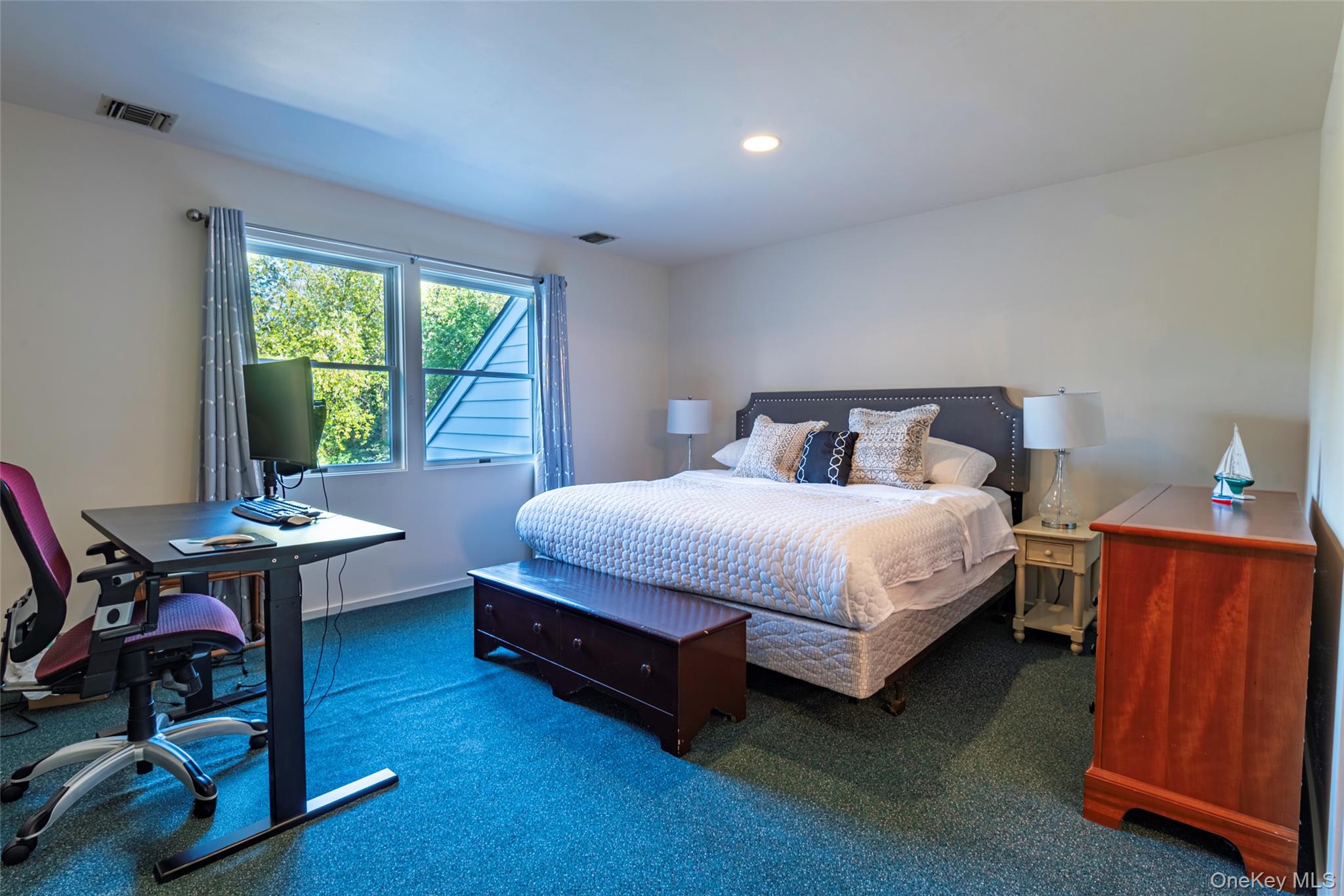 735 Remsens Lane Upper Brookville, NY 11771 - Photo 29 of 44 Bedroom featuring carpet, a desk, and recessed lighting