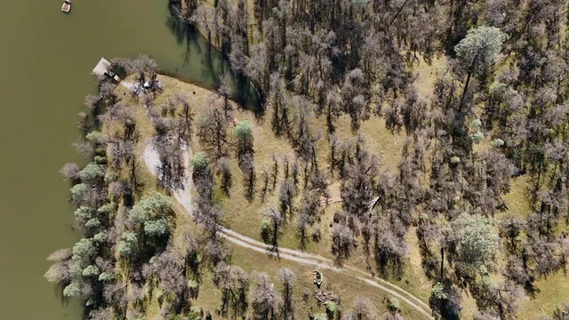 a view of a lake with houses