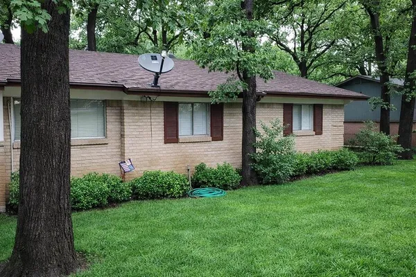 a view of a yard with a tree